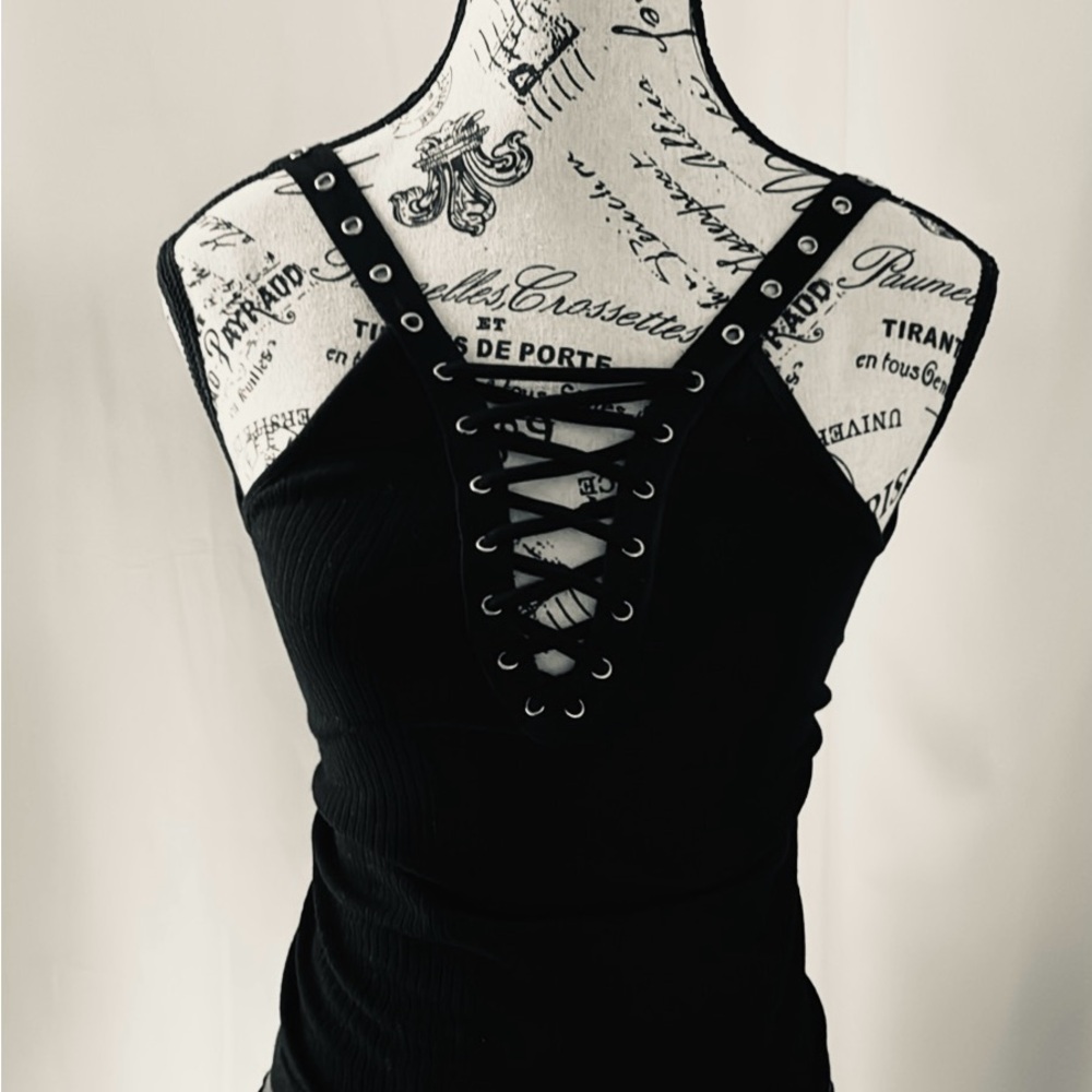 Elegant Black Lace-Up Tank Top